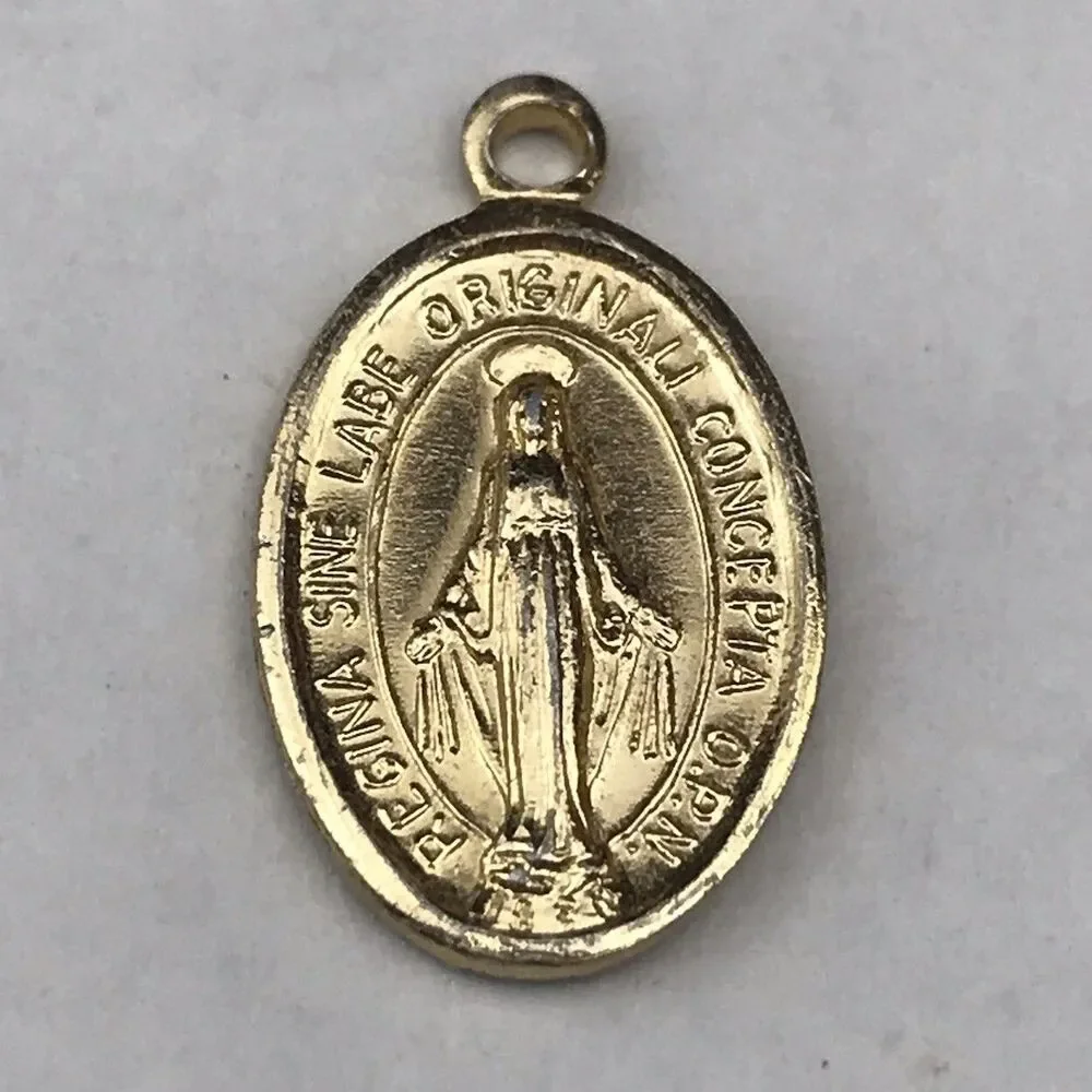 Regina Sine Labe Catholic Medal Pendant Vintage Pin Italy Gold Tone Small